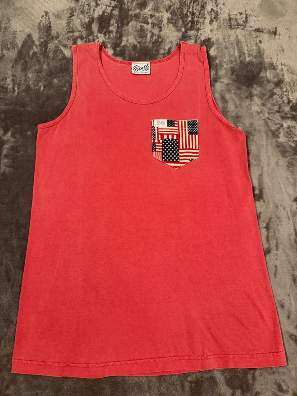 Fraternity Collection Red Tank Top with American Flag Pocket